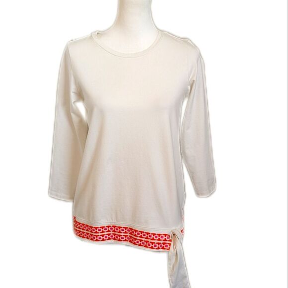 Spartina 449 FLEUR DE VIGNE HAILEY TIE HEM TOP, embroidery, S - Picture 1 of 8